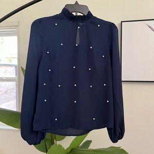 Navy Long Sleeve with Pearls